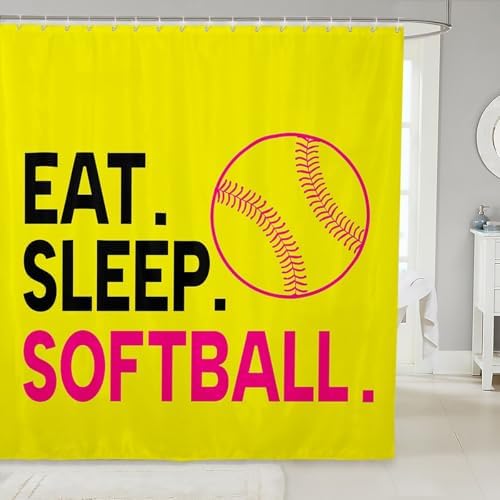 Feelyou Softball Shower Curtain Set Kids Fun Sports Theme 72x78
