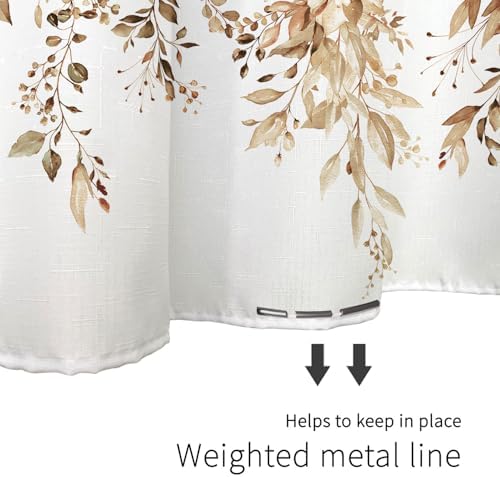 Tititex Tan Light Brown Leaves Faux Linen Shower Curtain Set 72x72 with Hooks