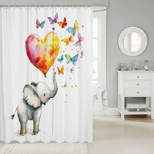 Feelyou Elephant Butterfly Bath Curtain 72x72