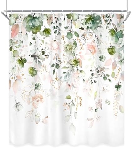 Summer Green Pink Floral Shower Curtain