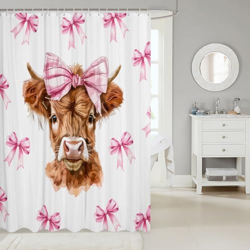 Colibr Highland Cow Bath Curtain Set - Kawaii for Kids Men Women