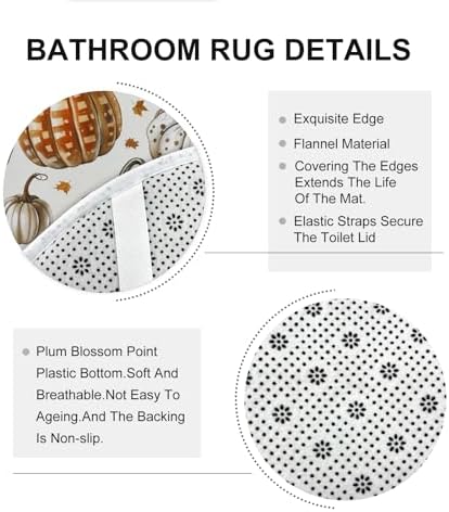 4PCS Fall Pumpkin Shower Curtain Set with Hooks and Non-Slip Rug