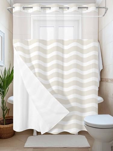 FFAPAODENS Abstract Beige Stripe Shower Curtain Set