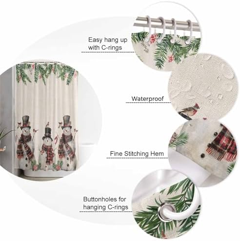 Anzona Christmas Snowman Waterproof Shower Curtain Set