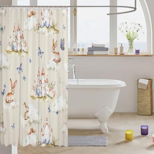 Feelyou Cartoon Rabbit shower curtain castle bath 72x72inches