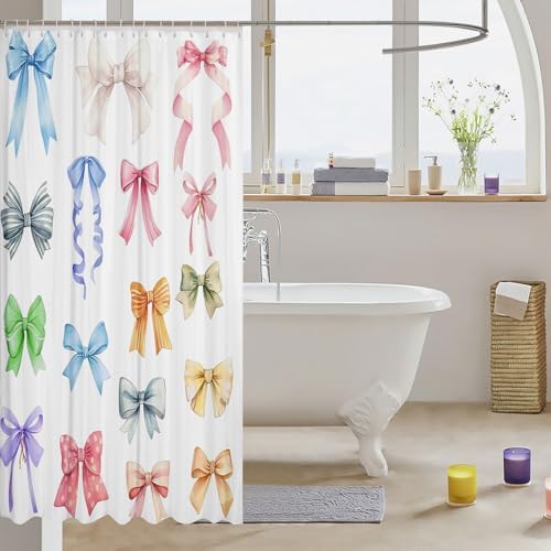 Manfei Bowknot Bath Curtains 78x72 12 Hooks