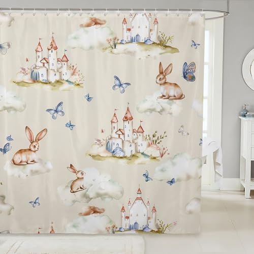 Feelyou Cartoon Rabbit shower curtain castle bath 72x72inches