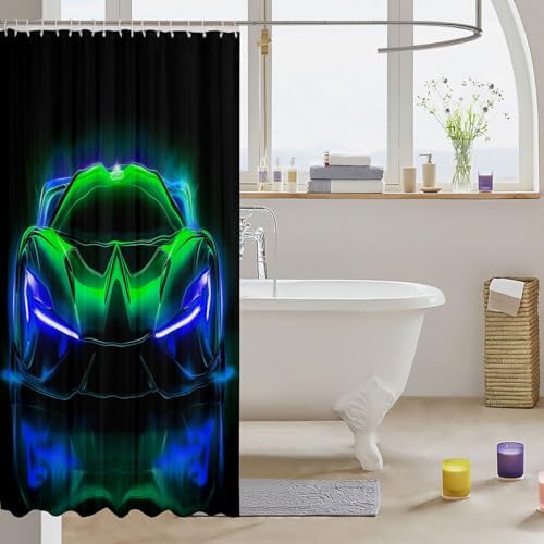 Feelyou Green Blue Race Car Bath Curtain 72 Speed Kids fauxrah
