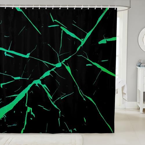 Stain-Resistant GeometricGREEN Black Marble Shower Curtain for Boys Girls TeAmascii