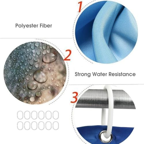 Teal Striped Shower Curtain Set with Hooks 70x70 Inch