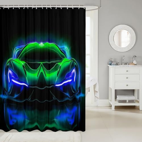Feelyou Green Blue Race Car Bath Curtain 72 Speed Kids fauxrah