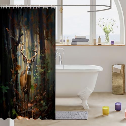 Feelyou Kids Deer dipped 72x72 kids bathroom curtain with 12 hooks