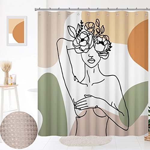 LCIWaffle Bathroom Shower Curtain Abstract Woman Weighted Bottom waterproof Soft 72x72 inch
