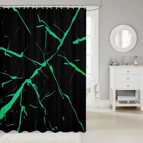 Stain-Resistant GeometricGREEN Black Marble Shower Curtain for Boys Girls TeAmascii