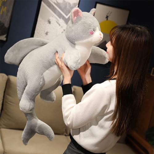 Hofun4U Cat Plush Pillow with Shark Tail - Soft Cuddly