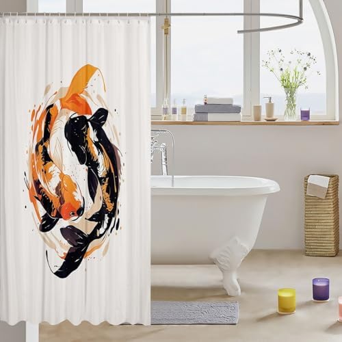 Jejeloiu Koi Fish 72x72 Japanese Style Waterproof shower curtain