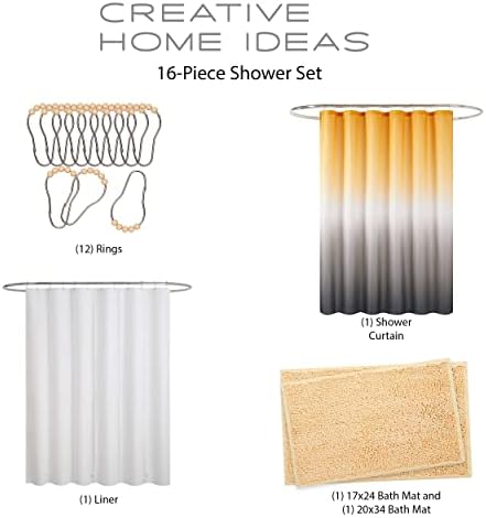 Creative Home Ideas Bath Set Shower Curtains Liners 16-Piece Golden YellowWhiteGrey Ombre
