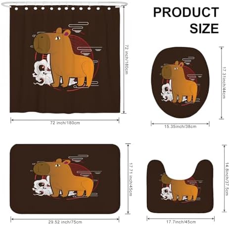 4PCS Brown Cartoon Fun Capybara Shower Curtain Sets