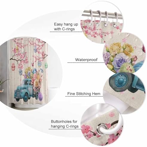 ZOE GARDEN Blue Easter Truck 36x72 Bath Shower Curtain with Hook