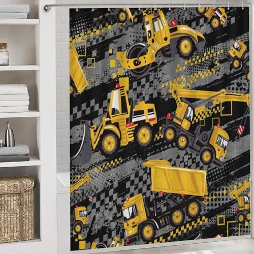 Cool Boys Girls Room Excavator 4-Piece Waterproof Shower Curtains Set