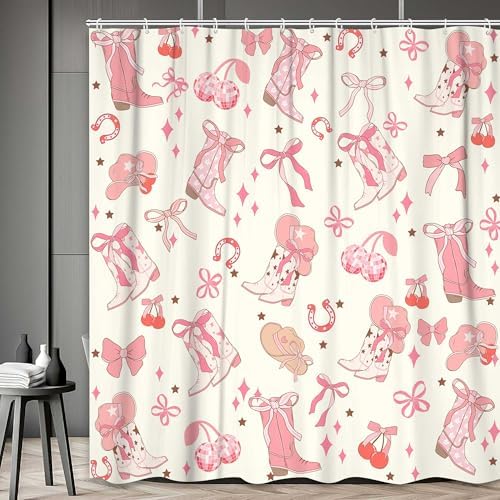 DYNH Pink Bow Western Shower Curtain Set