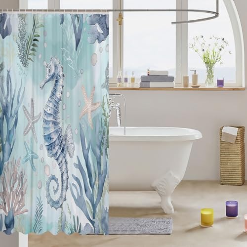 Seahorse Bath Curtain Set Ocean Marine Kids Decor