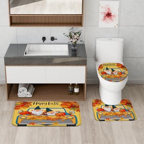 4PCS Fall Kids Gnome Shower Curtain Set with Hooks