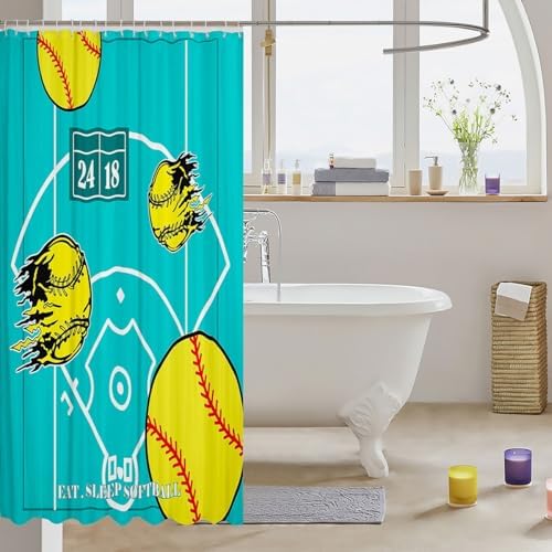 Feelyou Softball Bathroom Shower Curtain Set 72x72