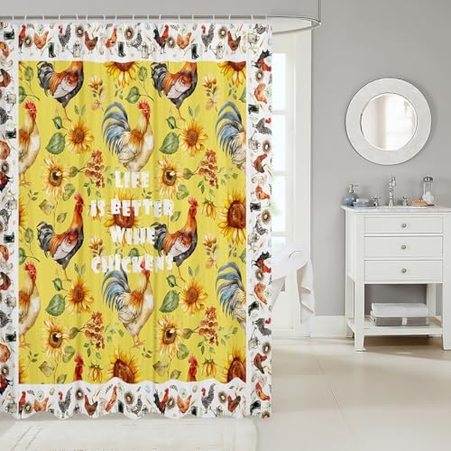 Feelyou Cute Chicken Bath Curtain Set for Kids Adults 72x72