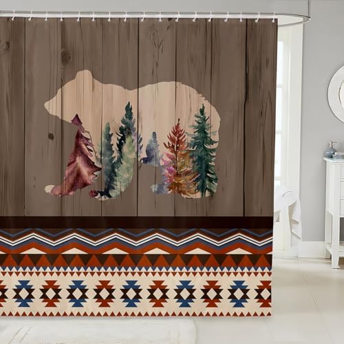 84x72 inch Bear BathShowers Curtain Set Rustic Southwestern Design Waterproof Easy to Install