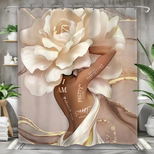Yookeb African American Flower Bathroom Show Curtain 60x71 In Black