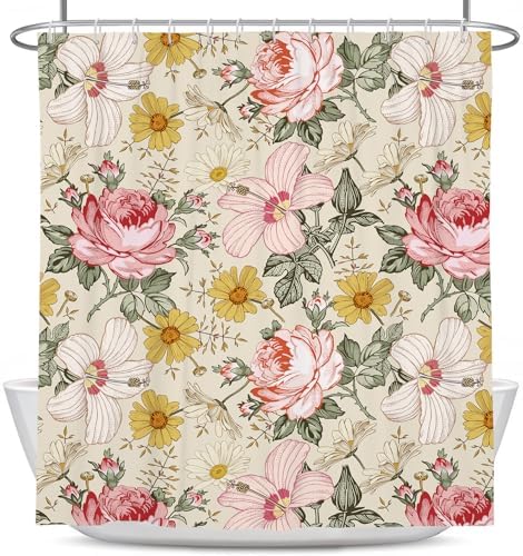 Coxila Pink Floral Shower Curtain Set