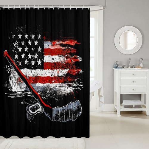 Feelyou Kids Ice Hockey American Flag Bath Curtain 72 x 72