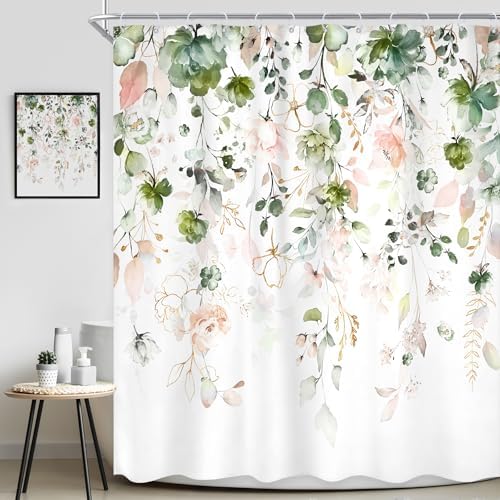 Summer Green Pink Floral Shower Curtain