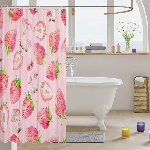 Feelyou Kids Pink Strawberry Bath Curtain