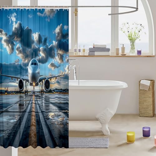 Jejeloiu Kids Aircraft Shower Curtain Set