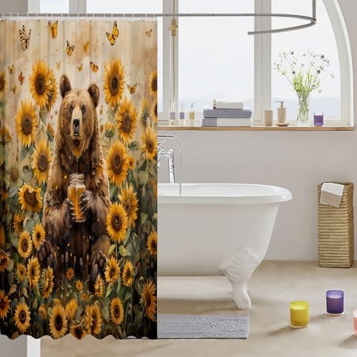 Feelyou Bear Shower Curtain for Kids 72x72 Sunflower
