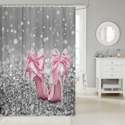 Manfei Glitter Pink High-Heels Shower Curtains
