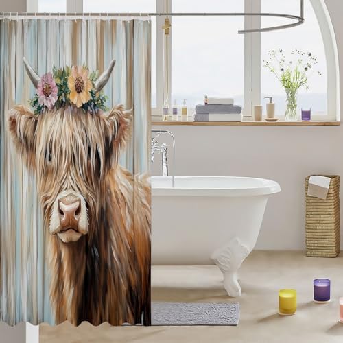 jejeloiu Cute Highland Cow Bath Curtain