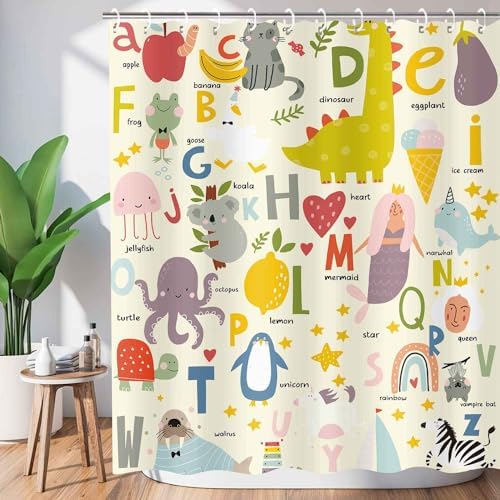 JAWO Kids ABC Learning Shower Curtain Set
