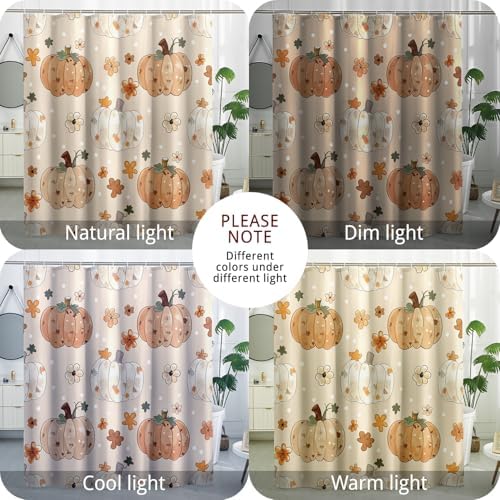 GDHBLING Fall Dot Pumpkin Shower Curtain with Rust-Proof Metal Rings