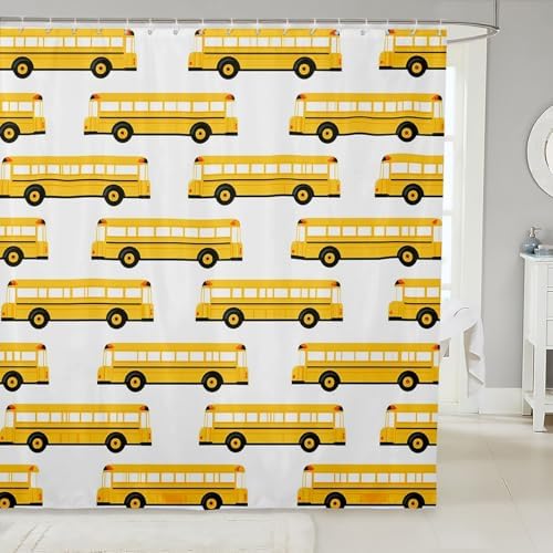 Bring Vivacity to Your Bathroom with the RezsoyeN Yellow Bus Shower Curtain Set