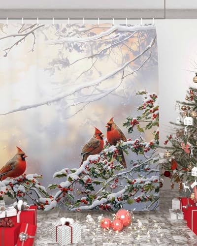 High-Quality Waterproof Bath Shower Curtain with Rustic Winter Birds Design