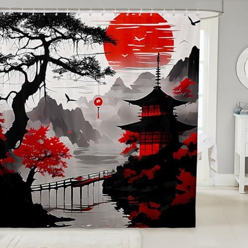 Jejeloiu Kids Japanese Shower Curtain Set 72x84