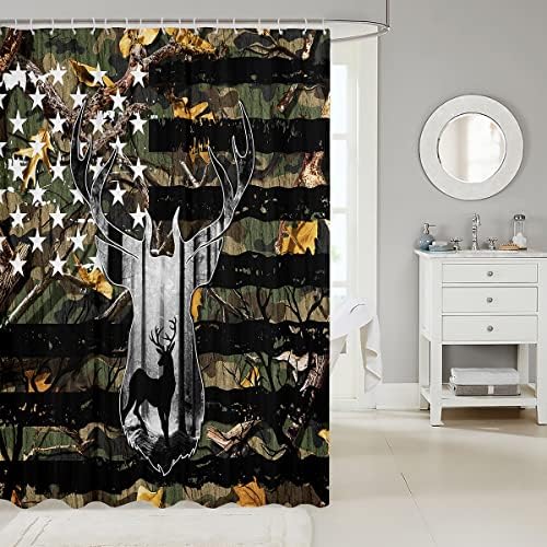 Manfei Deer Antler Silhouette Kids Shower Curtains Camo American Flag