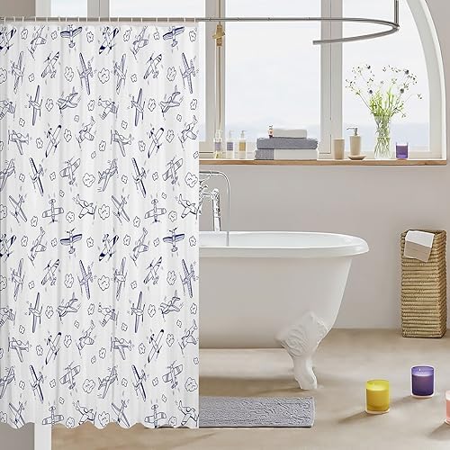 Manfei Airplane Kids Adults Bathroom Curtain