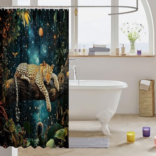 Jeffeloiu Leopard Bath Curtain for Kids and Teens