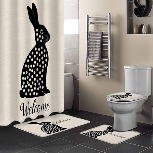 Easter Bunny Bathroom Set for Home Soft Waterproof Machine Washable Durable Cozy