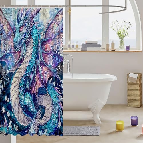 Manfei Dragon Kids Shower Curtain Set Blue Flying Dragon