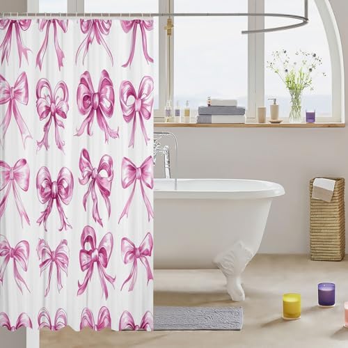zejjeloiu Pink Bowknot Shower Curtain